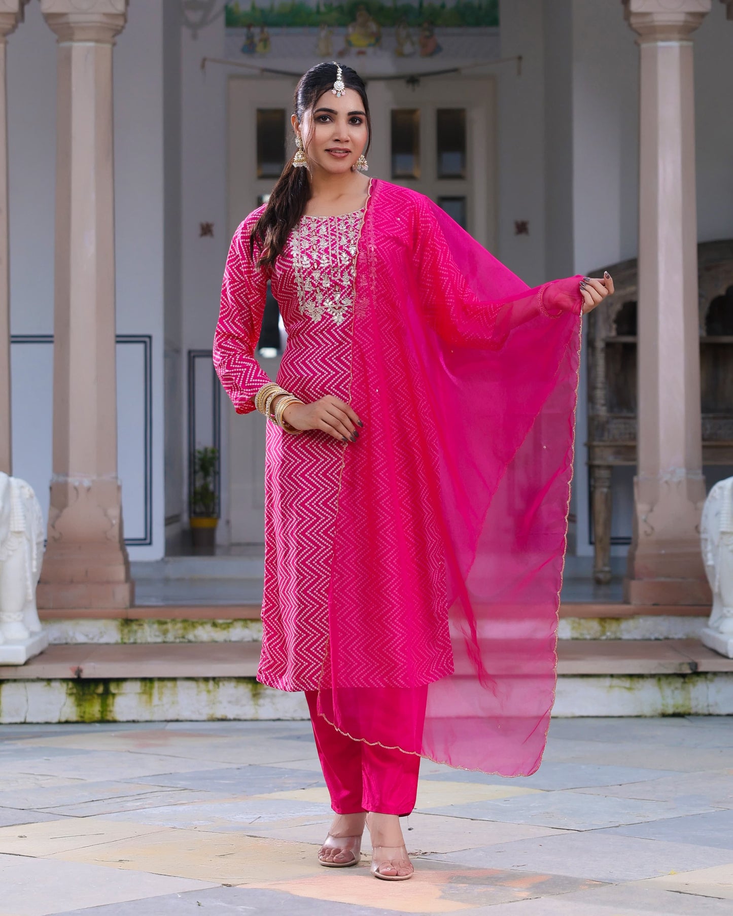Pink/puple Bandhani pure muslin suit