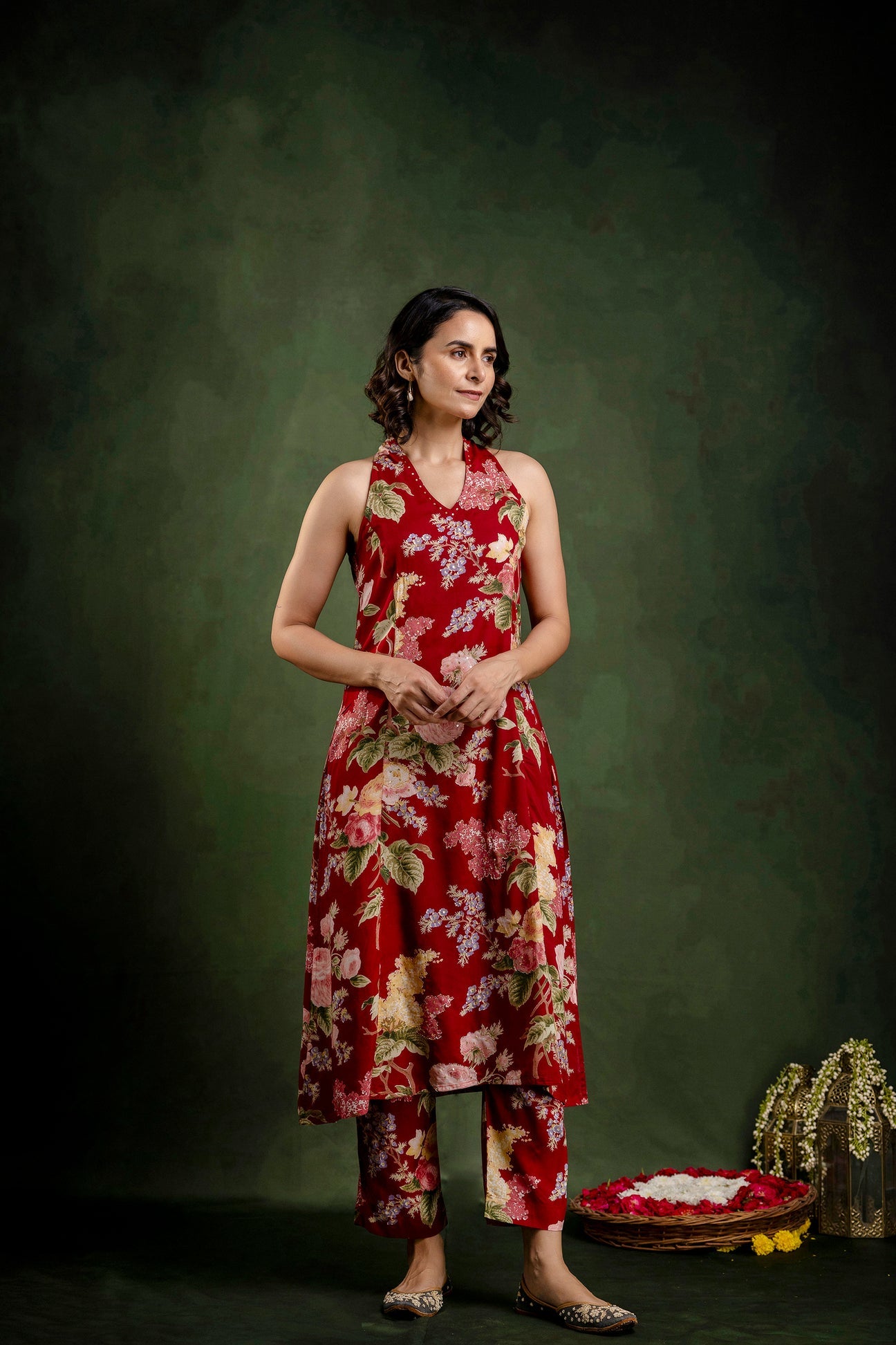 Maroon Printed Modal Embroidered Co-Ord Set