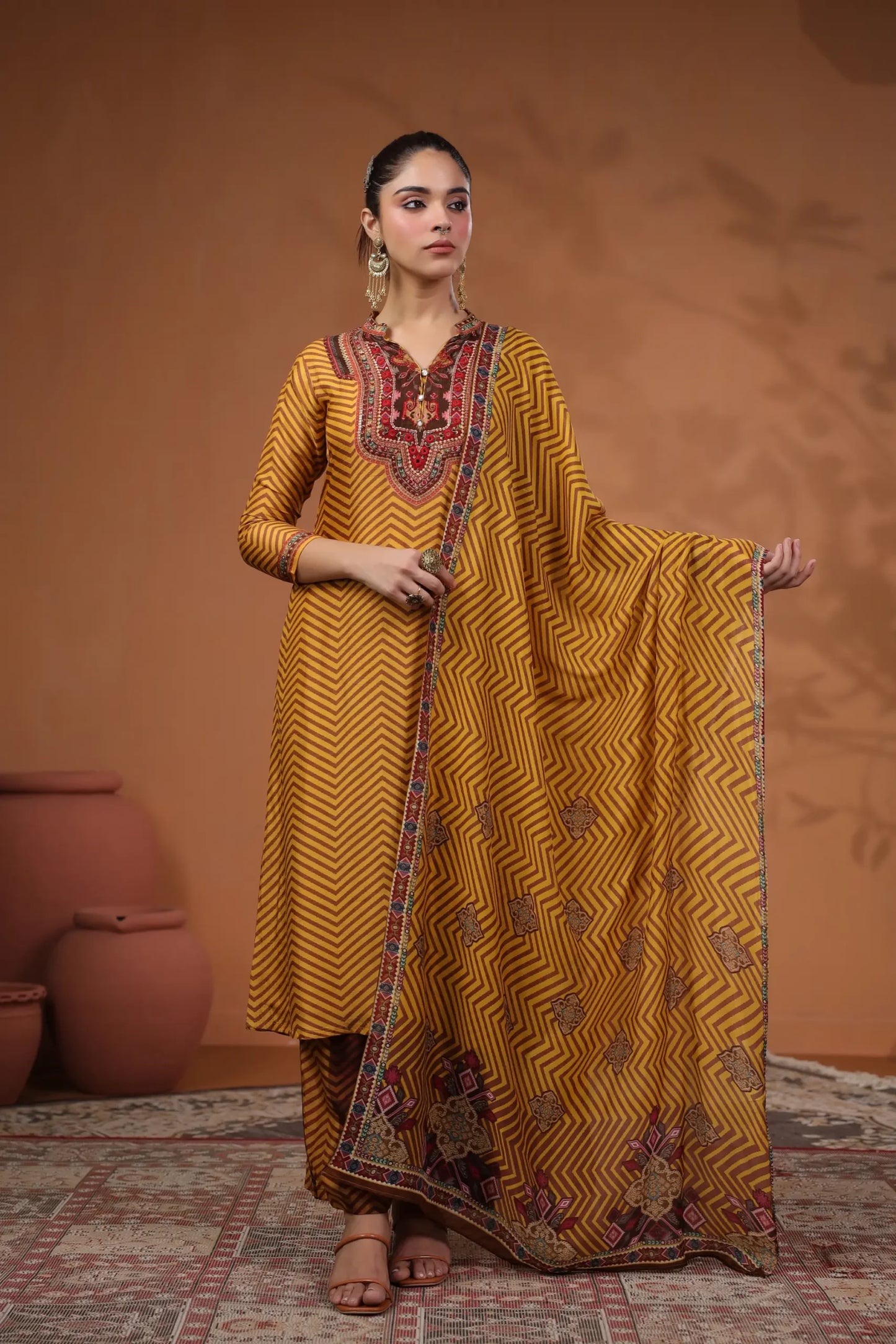 Mustard silk suit