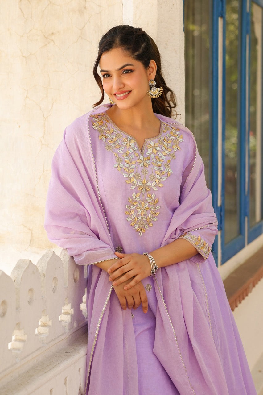 Lavender gota mul cotton Anarkali