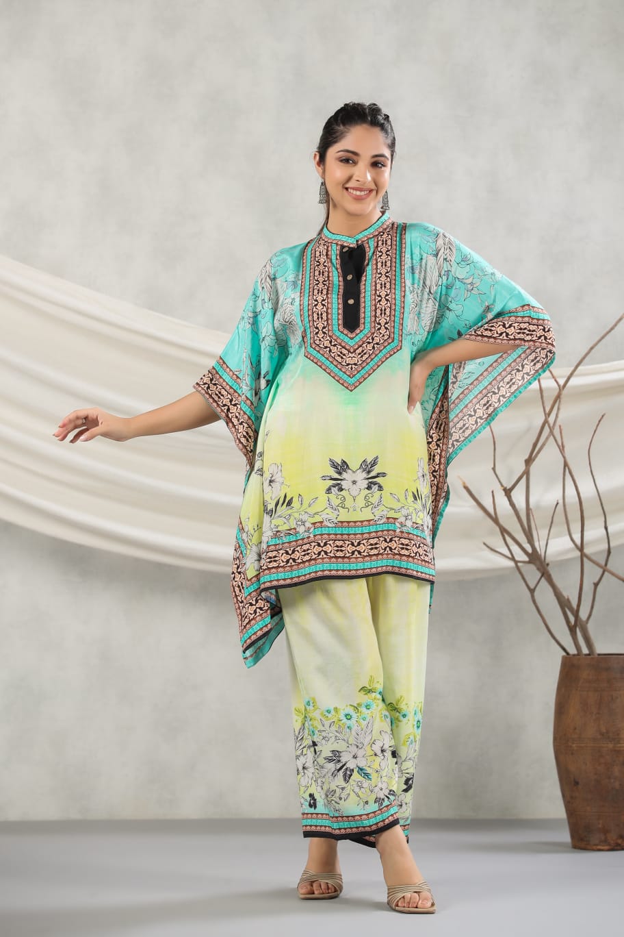 Yellow greeny kaftan co ord