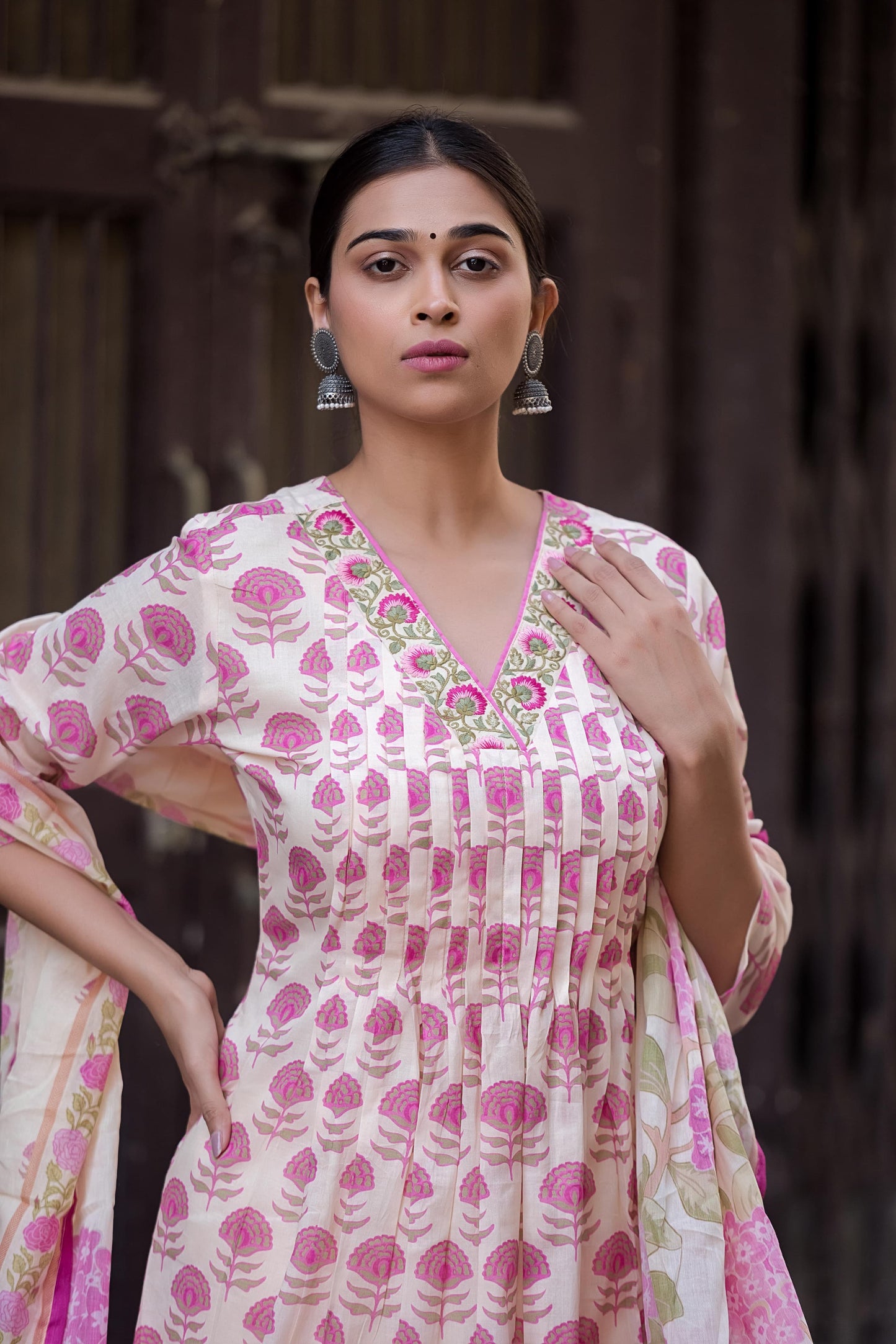 Floral mul puprle cotton Anarkali