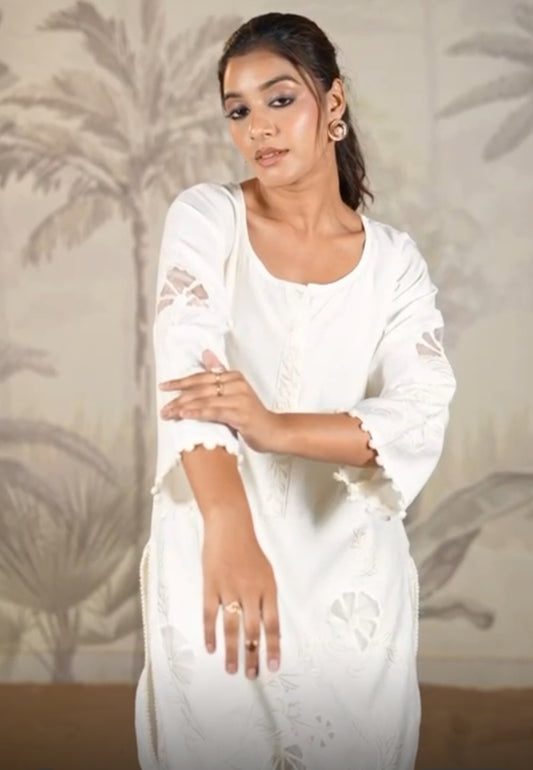 White cotton silk co ord