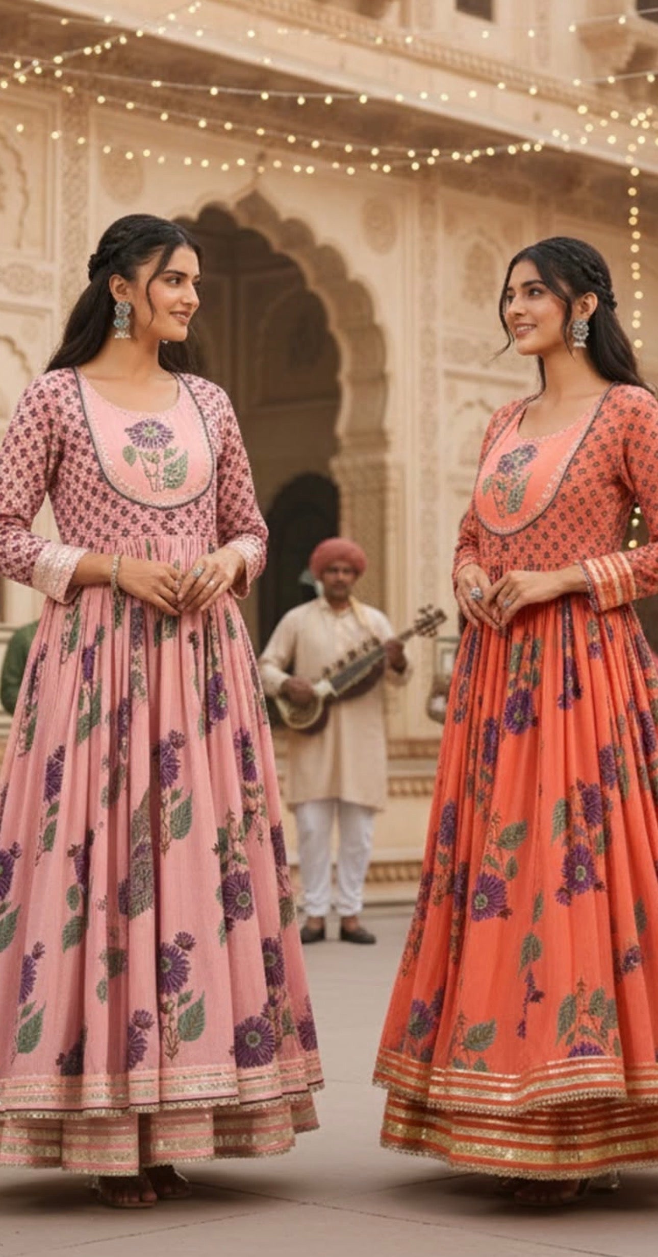 Double layer cotton gown with gota detailing ( length 53)