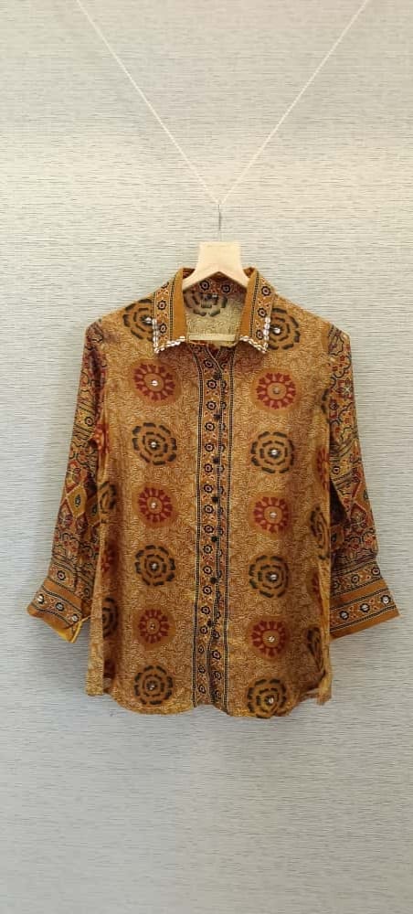 Mustard Ajrakh crepe skirt