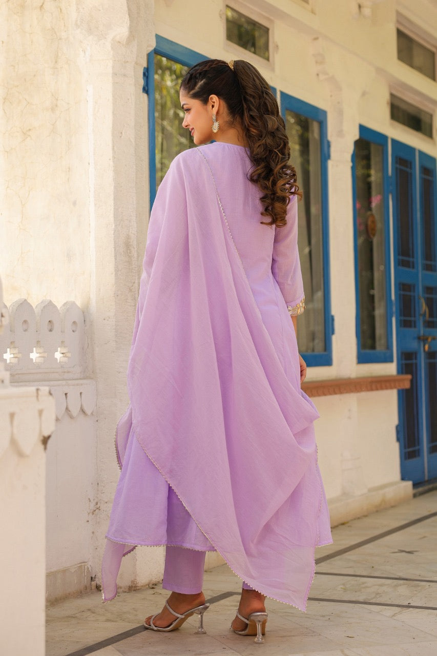Lavender gota mul cotton Anarkali