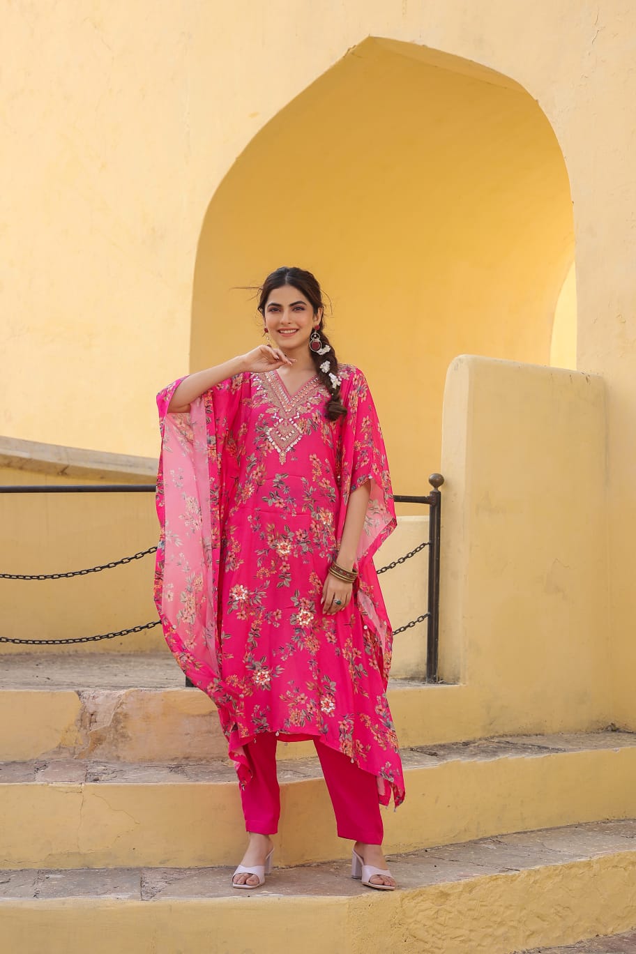 Modal kaftan pink/yellow