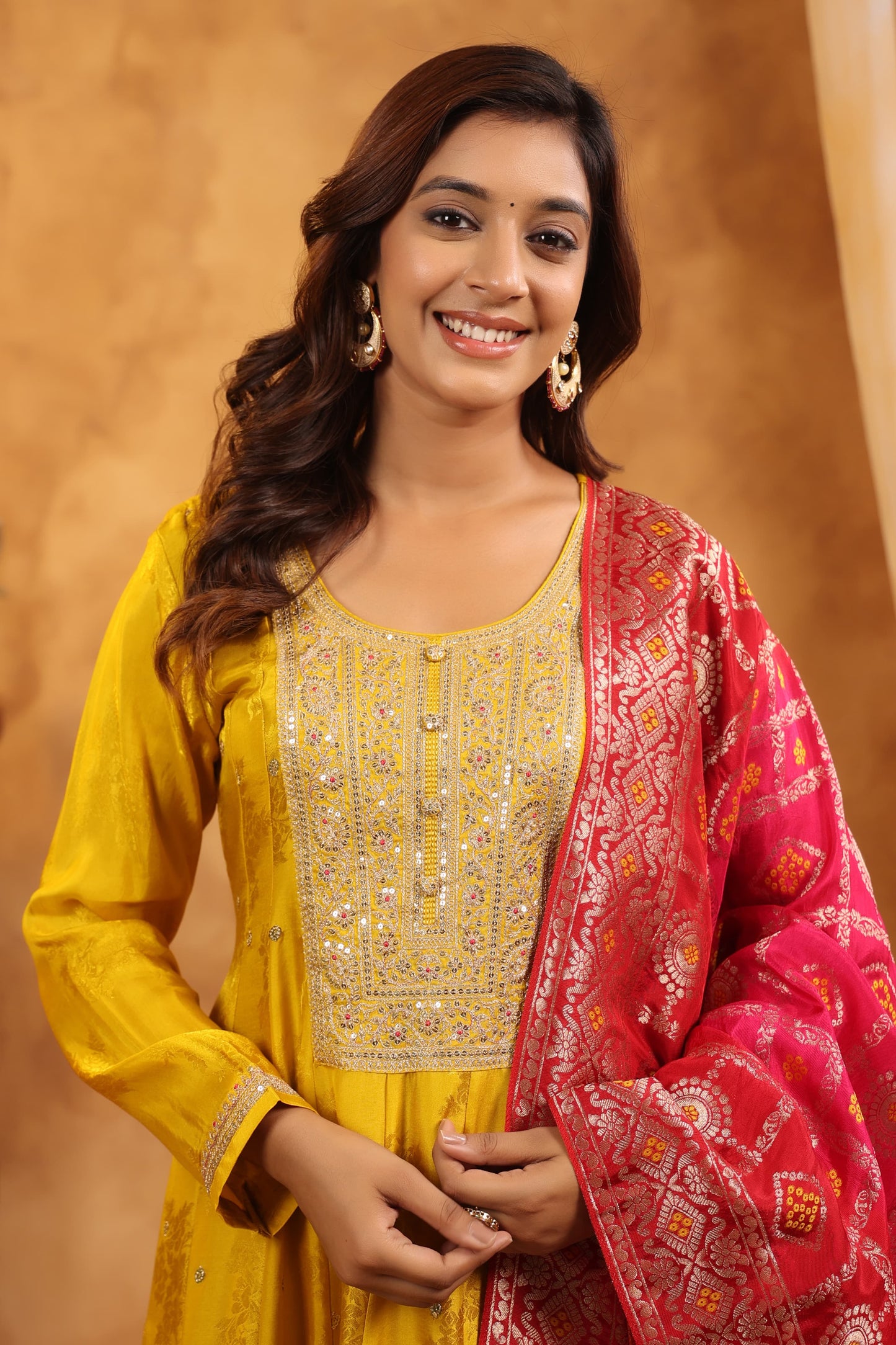 Yellow silk gharchola duppata