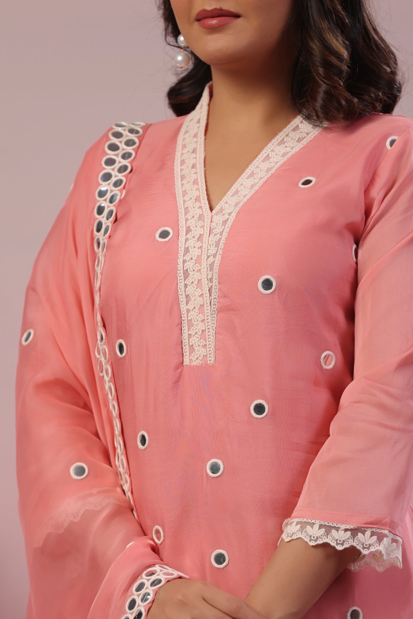 Peach organza suit dup ( foil mirror ) with Santoon pants