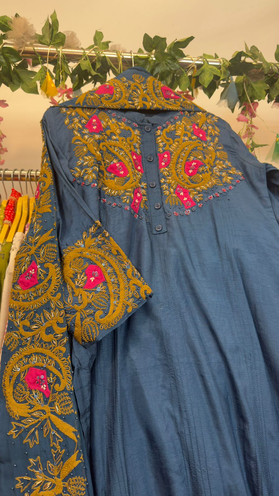 African blue handwork mul chandari suit