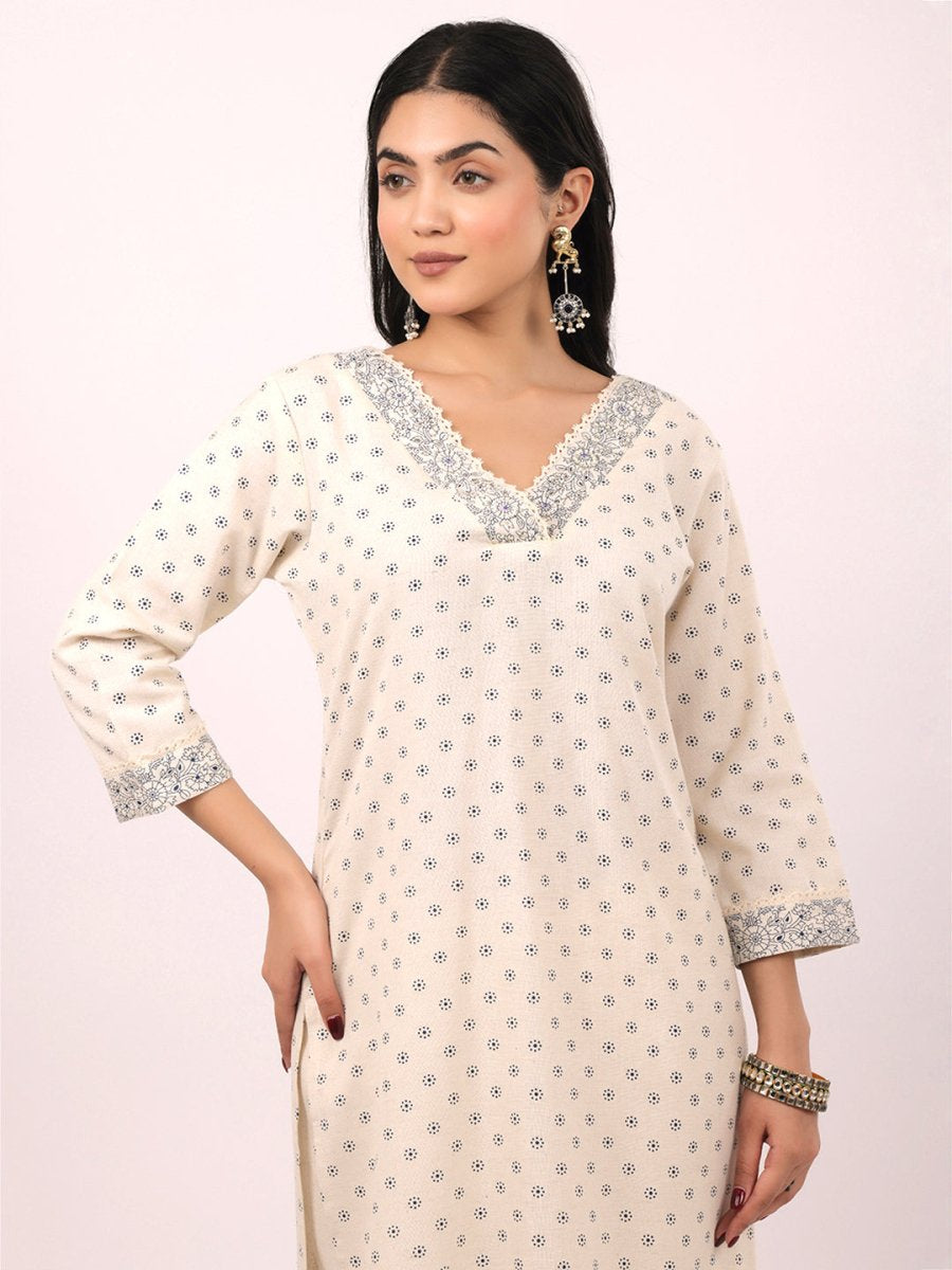 Cream flex cotton kurta pant
