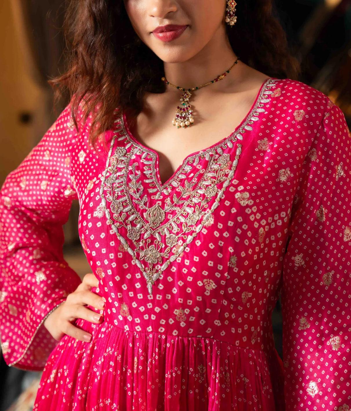 Pink Organza Festive Wear Anarkali gown