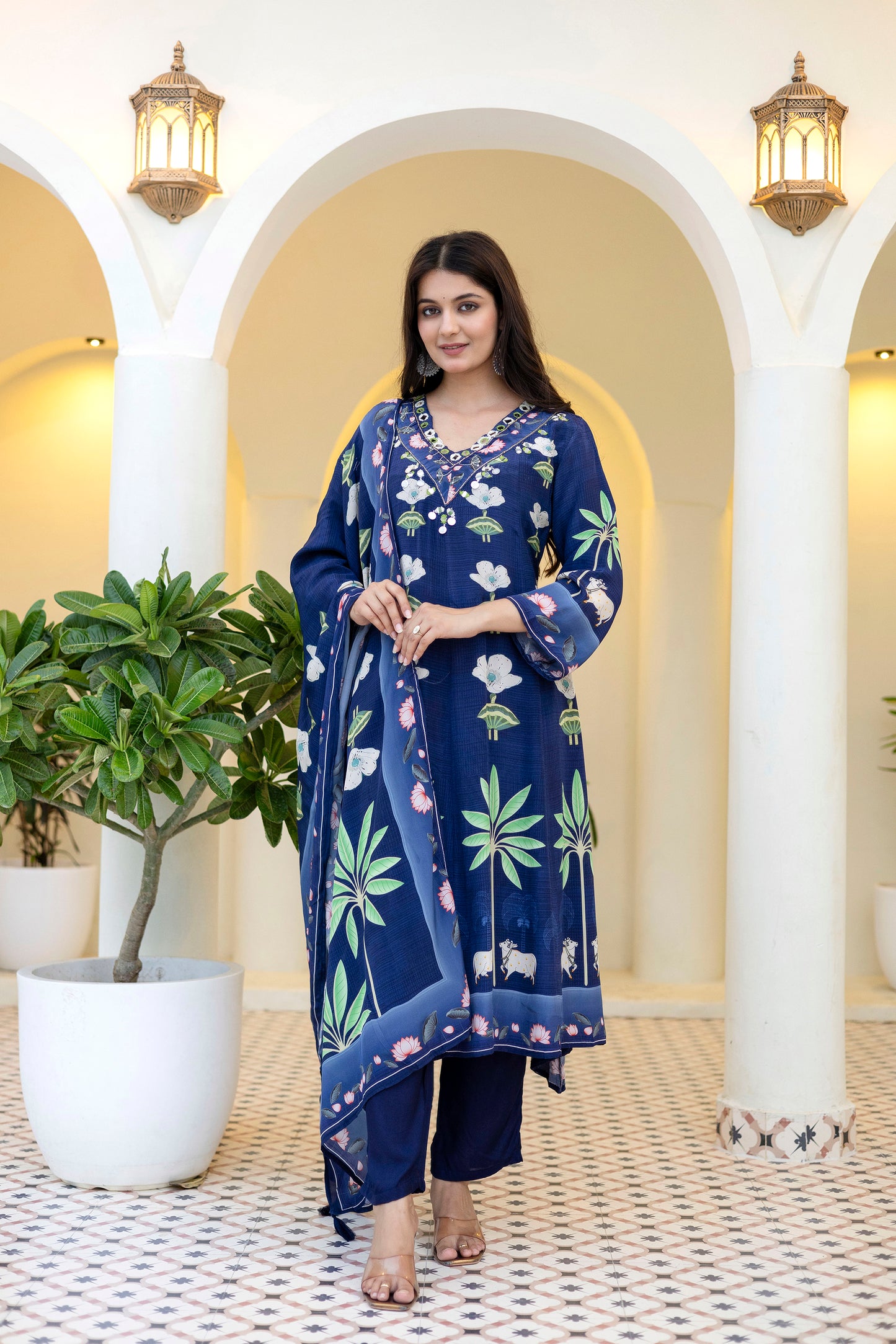 Picwai blue crepe Aline suit