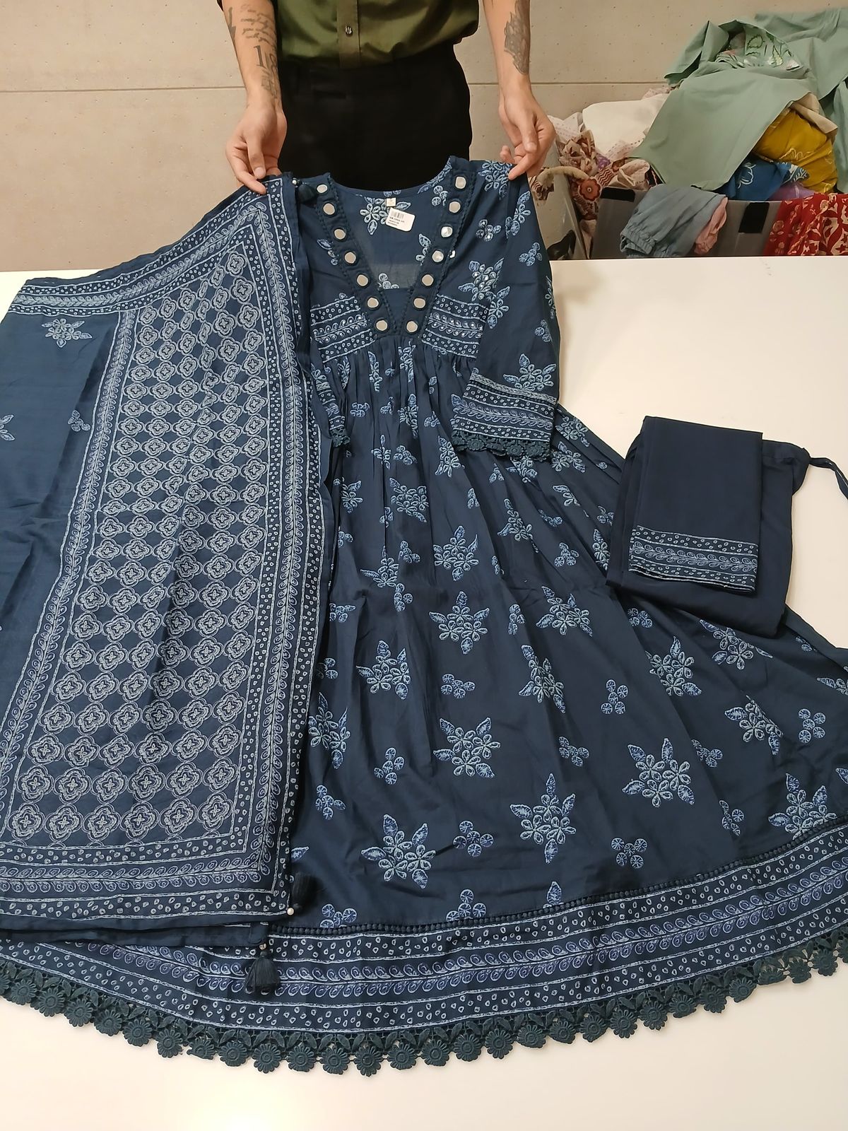 Navy blue premium cotton Anarkali