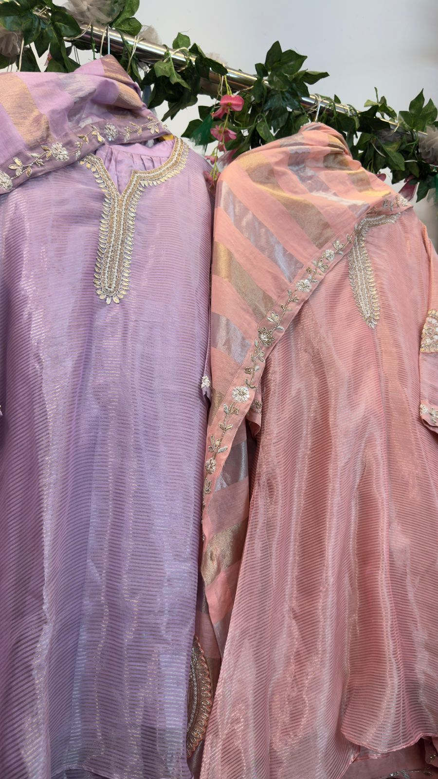 Luxe tissue Farshi pants with short Anarkali suit