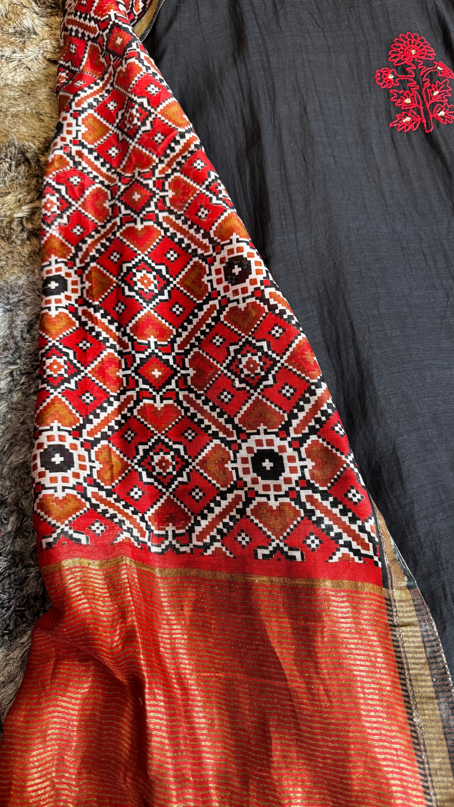 Black patola embroidery mul chandari