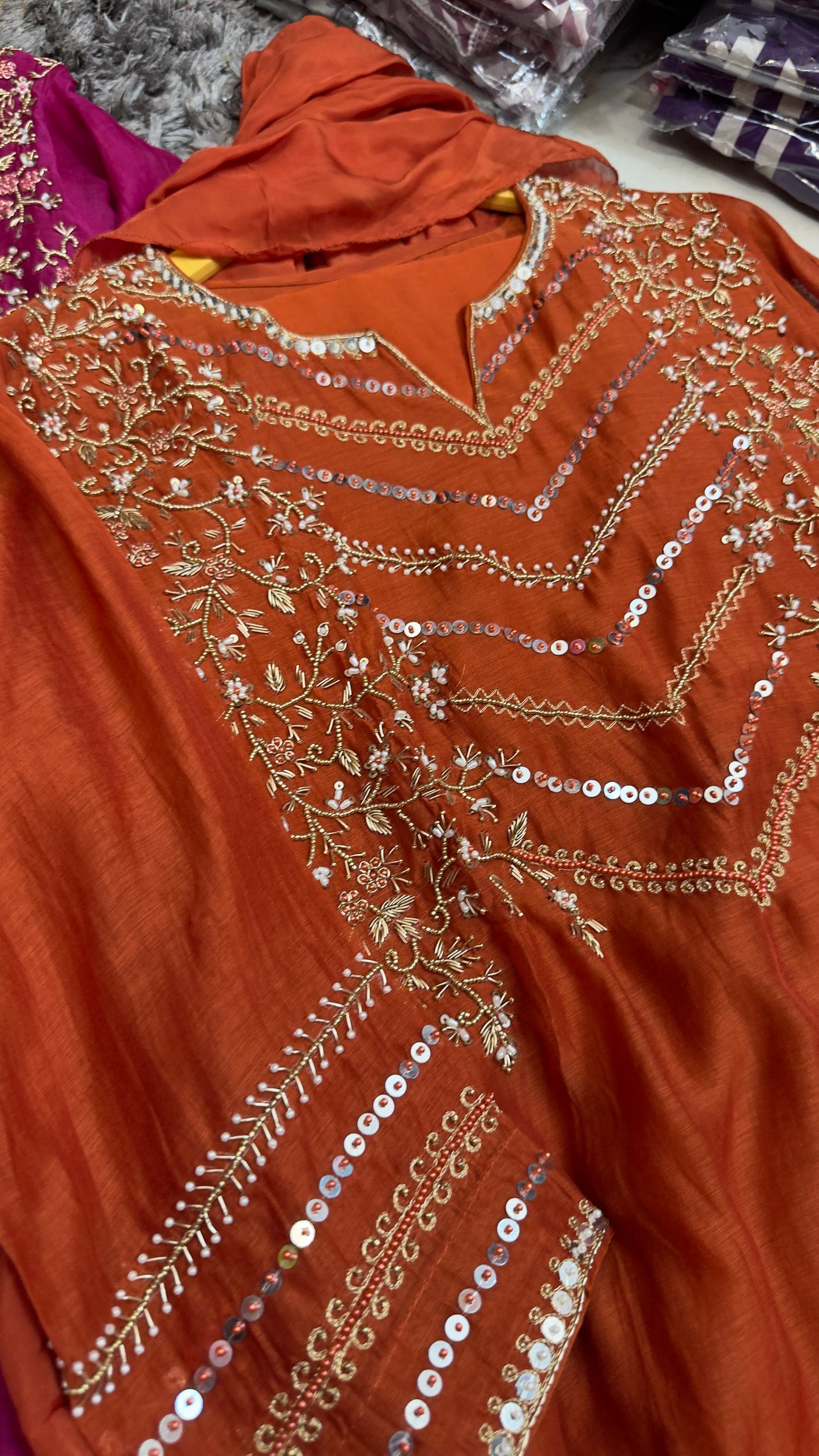 Preety bright mul chandari hand work suit