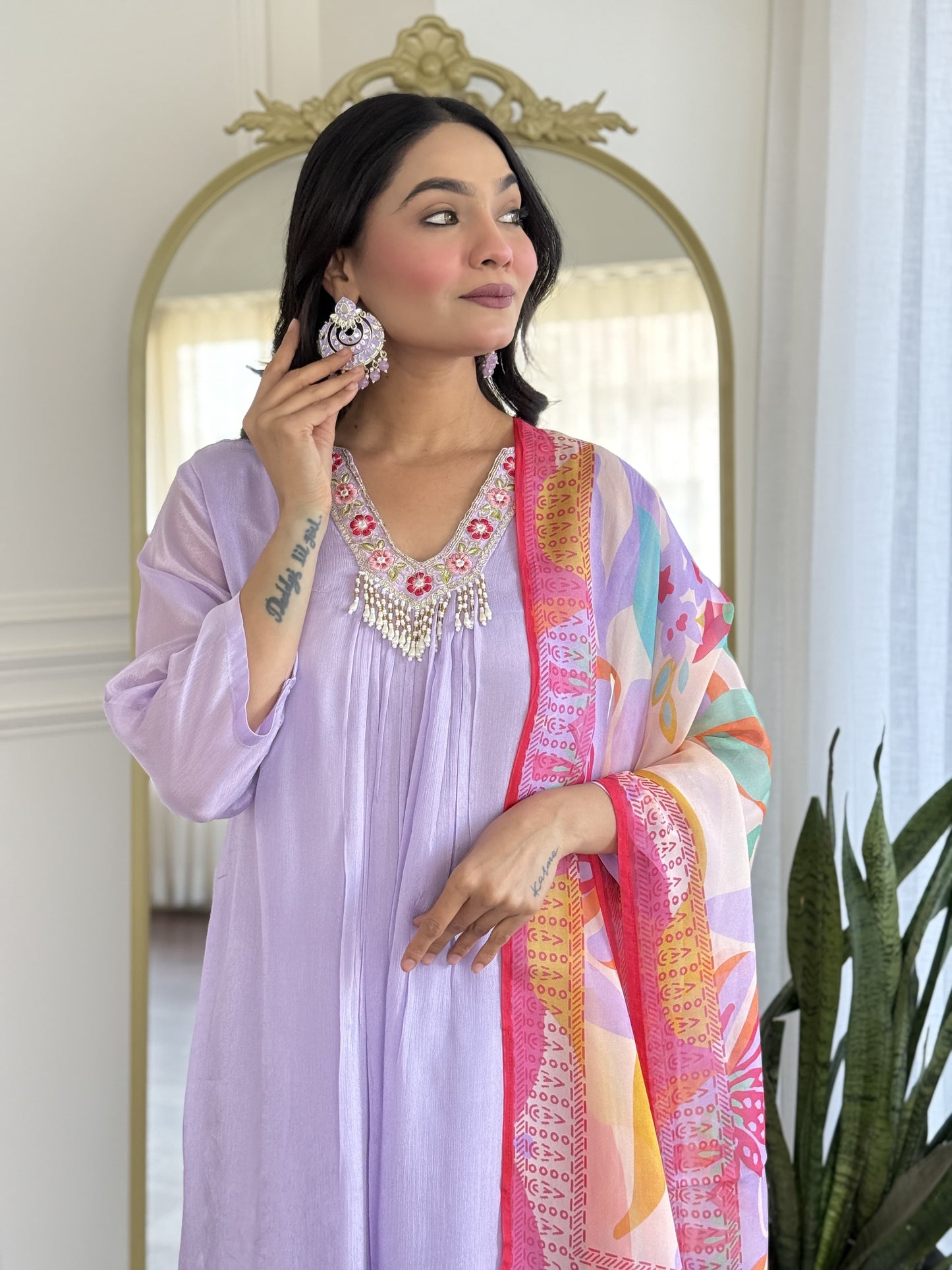 Lavender chinon Aline suit
