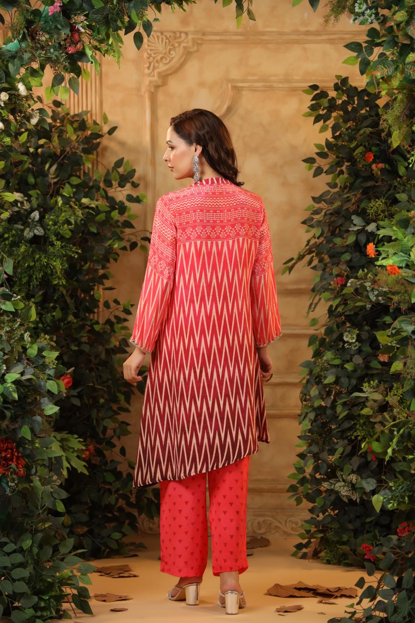 Real mirror red crepe silk co ord set