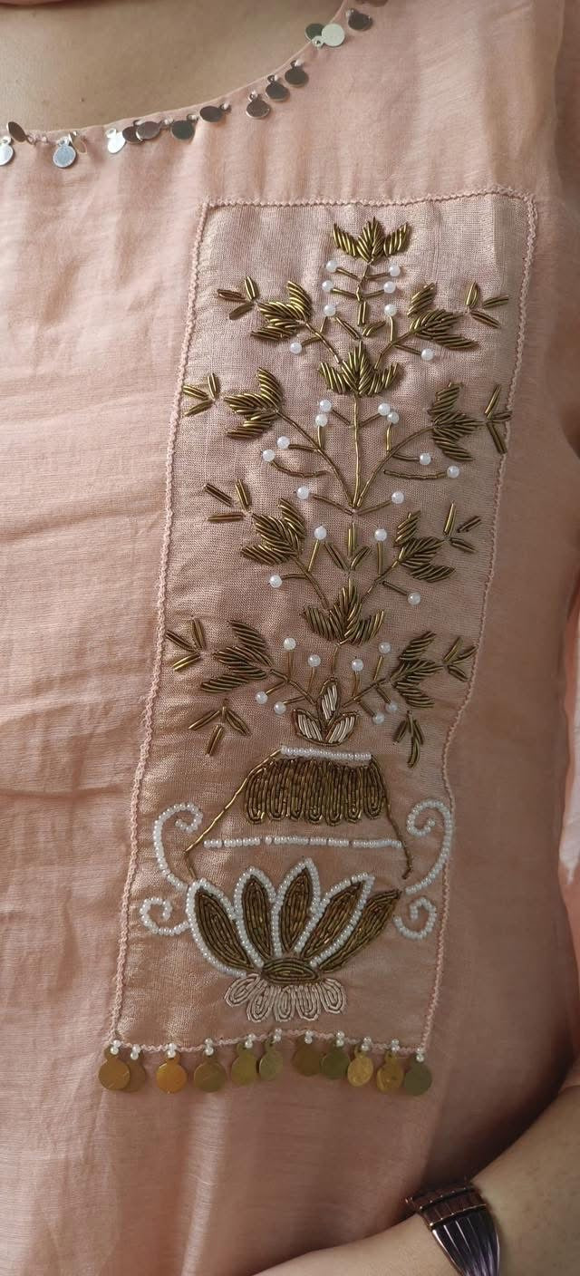 Unique Rectangular applique Floral Zardosi Handwork A-Line Pure Mul Chanderi Full Sui