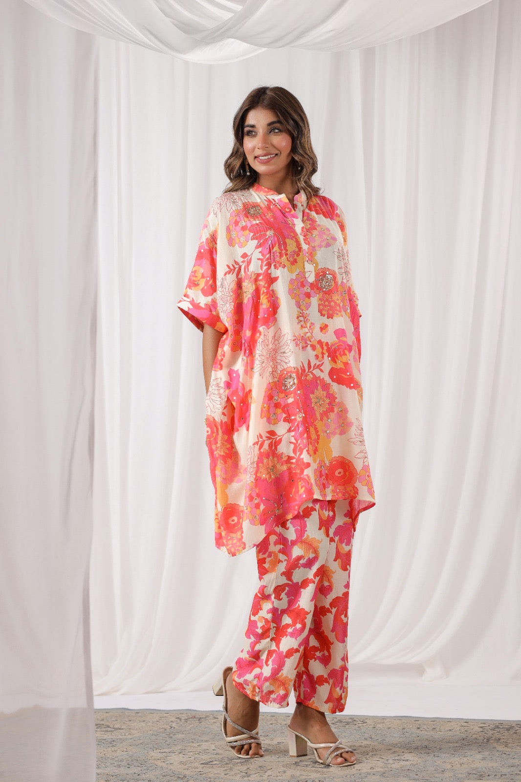 Floral cream Muslin silk co ord set