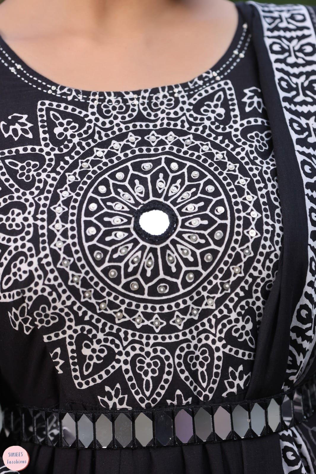 Black Kutch gown with real mirror belt