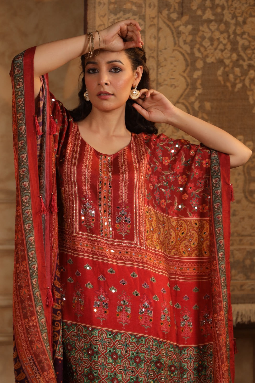 Maroon classy digit print kaftan