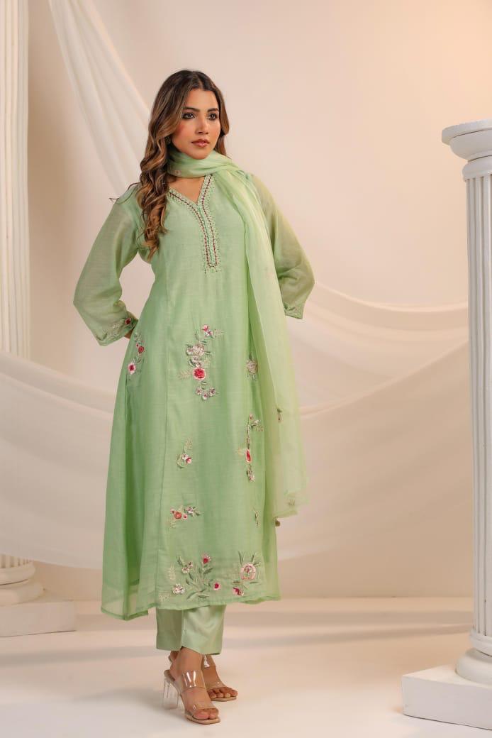 Green mul chandari suit