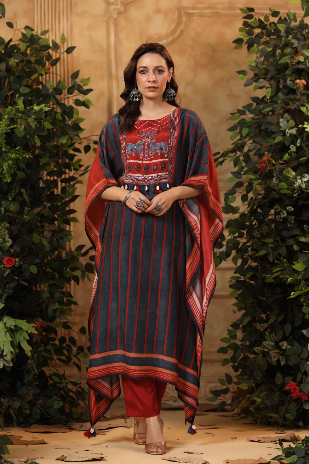Pichwai kaftan ( Marron/mustard)