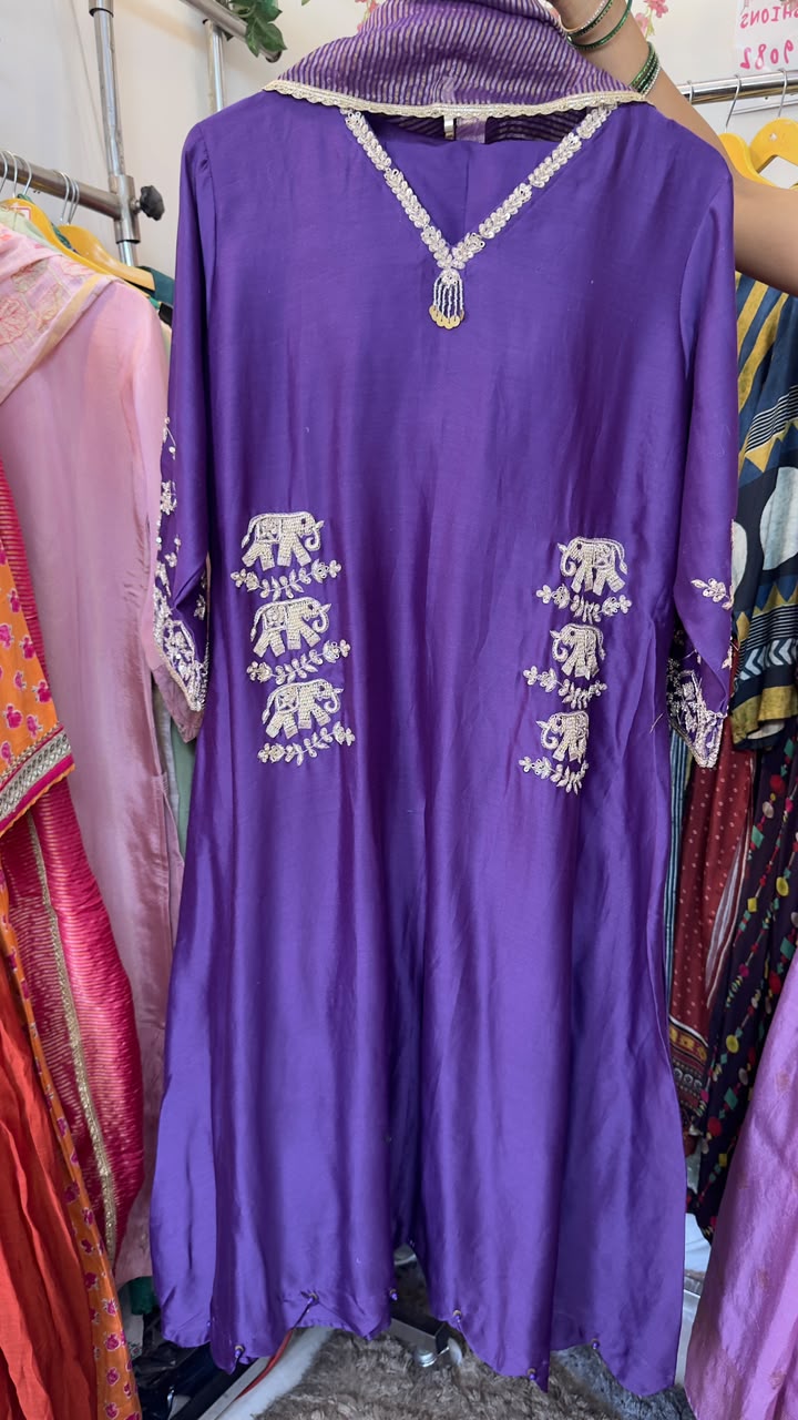 Elephant handwork silk designer suit