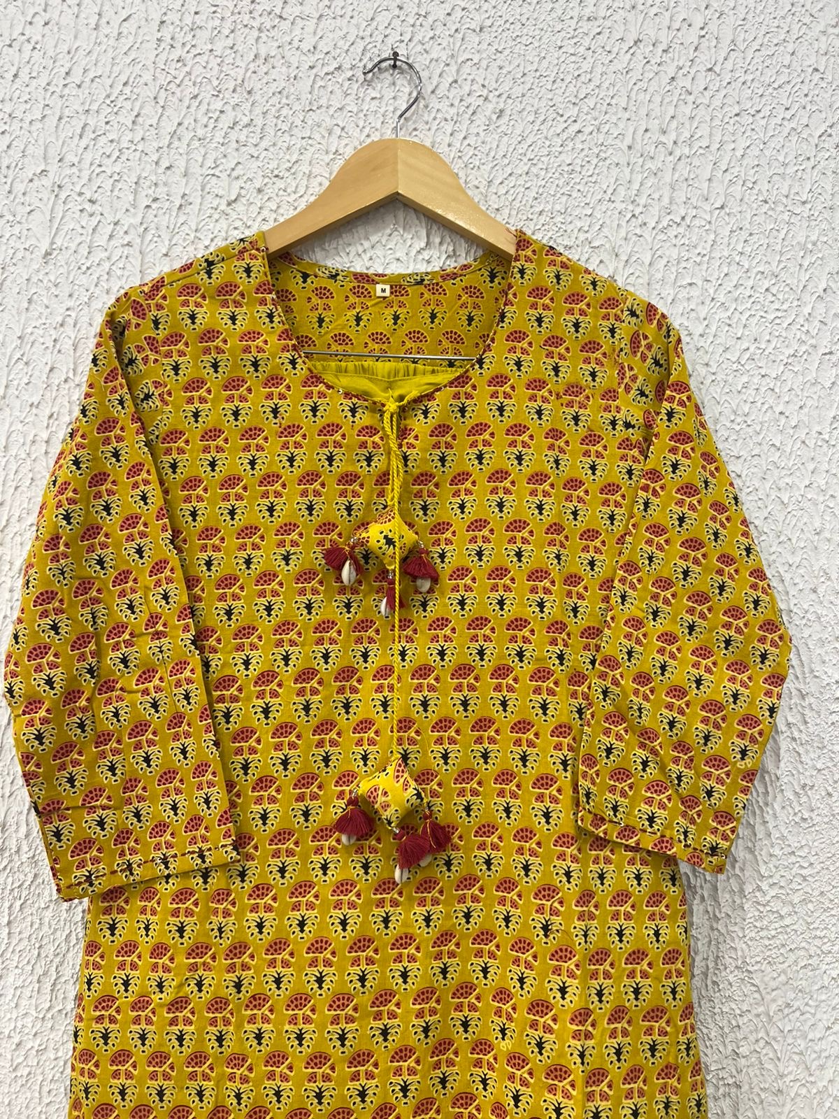 Yellow Ajrakh appliqué cotton suit