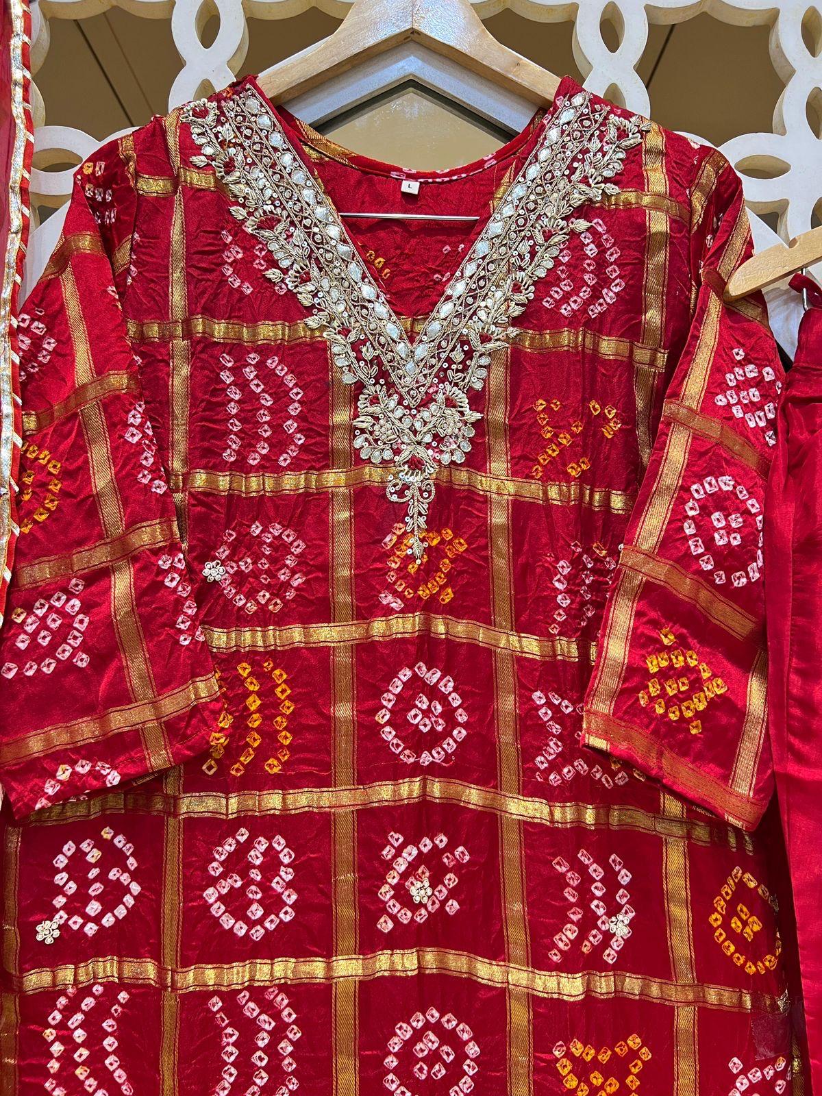 Gharchola red Gajji suit