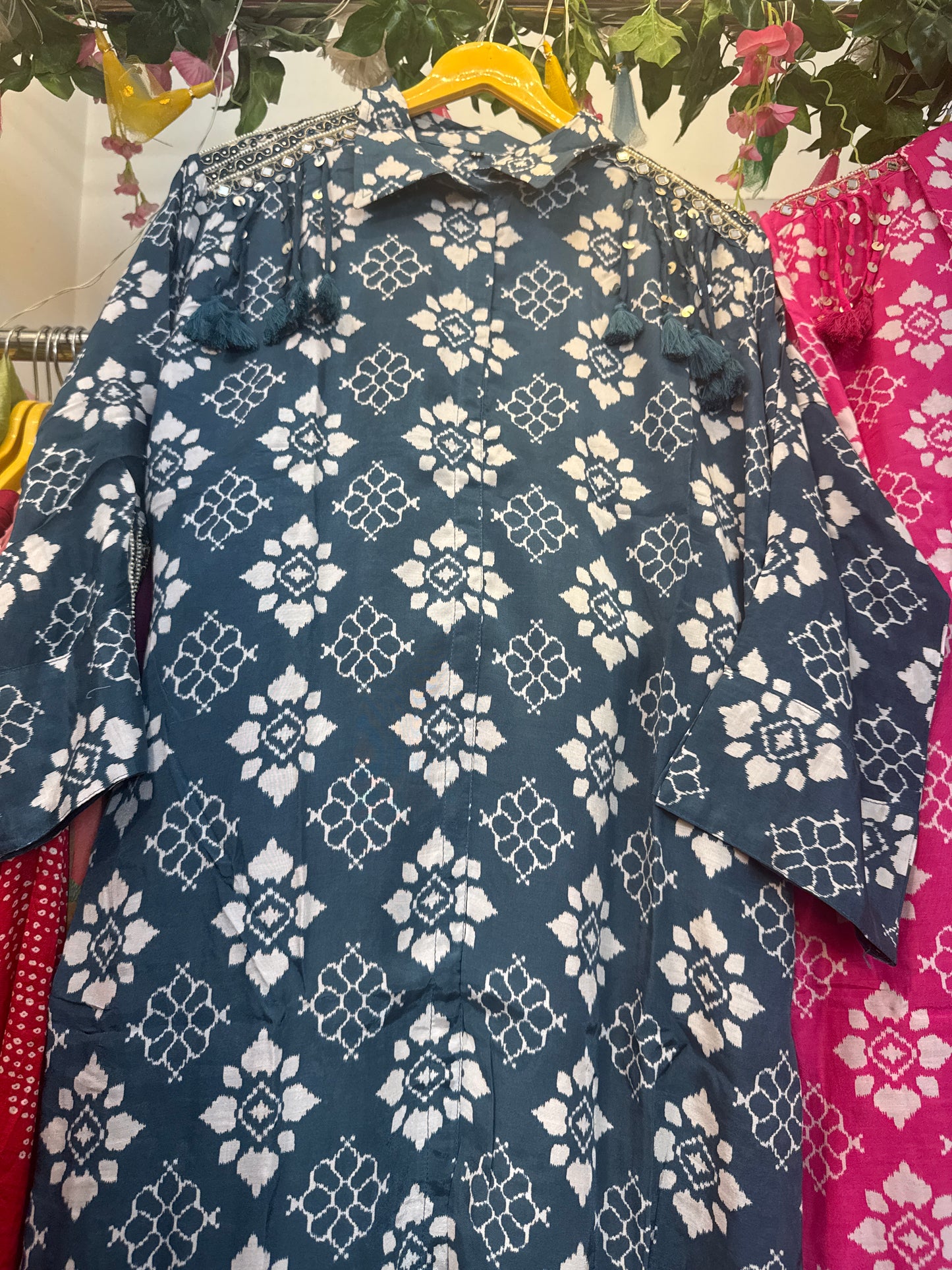 Indian mirror workCo ord ( pink/blue)