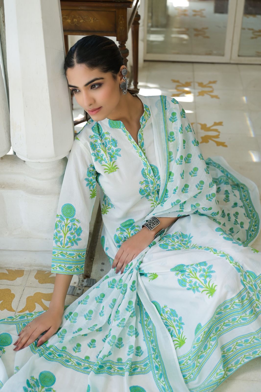 Hand block cotton Aline suit