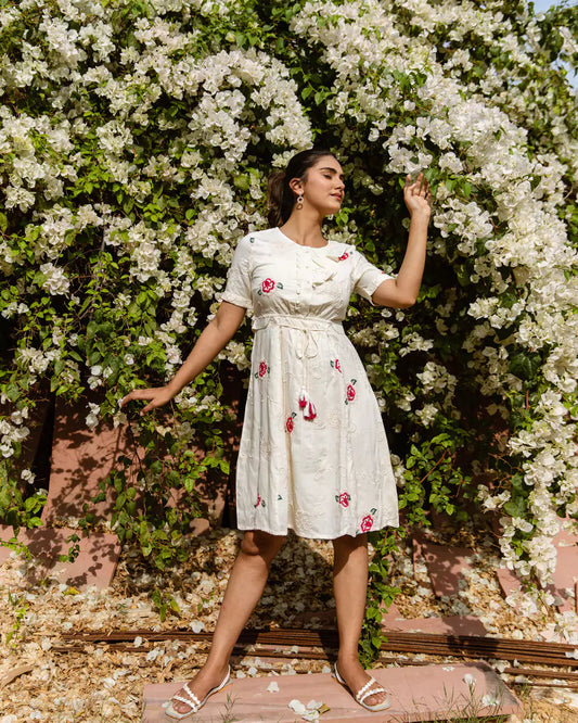 Rose off white embroidery dress