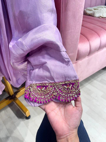 Handworked Pleated Anarkali Set with Bandhani Dupatta