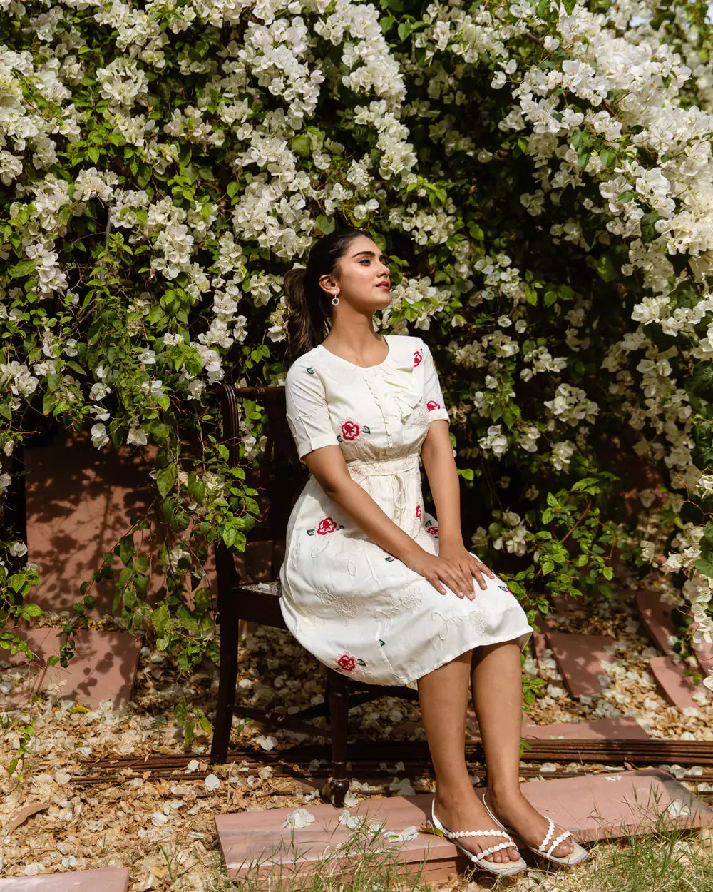 Rose off white embroidery dress