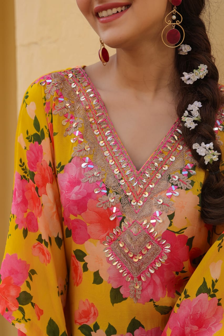 Modal kaftan pink/yellow