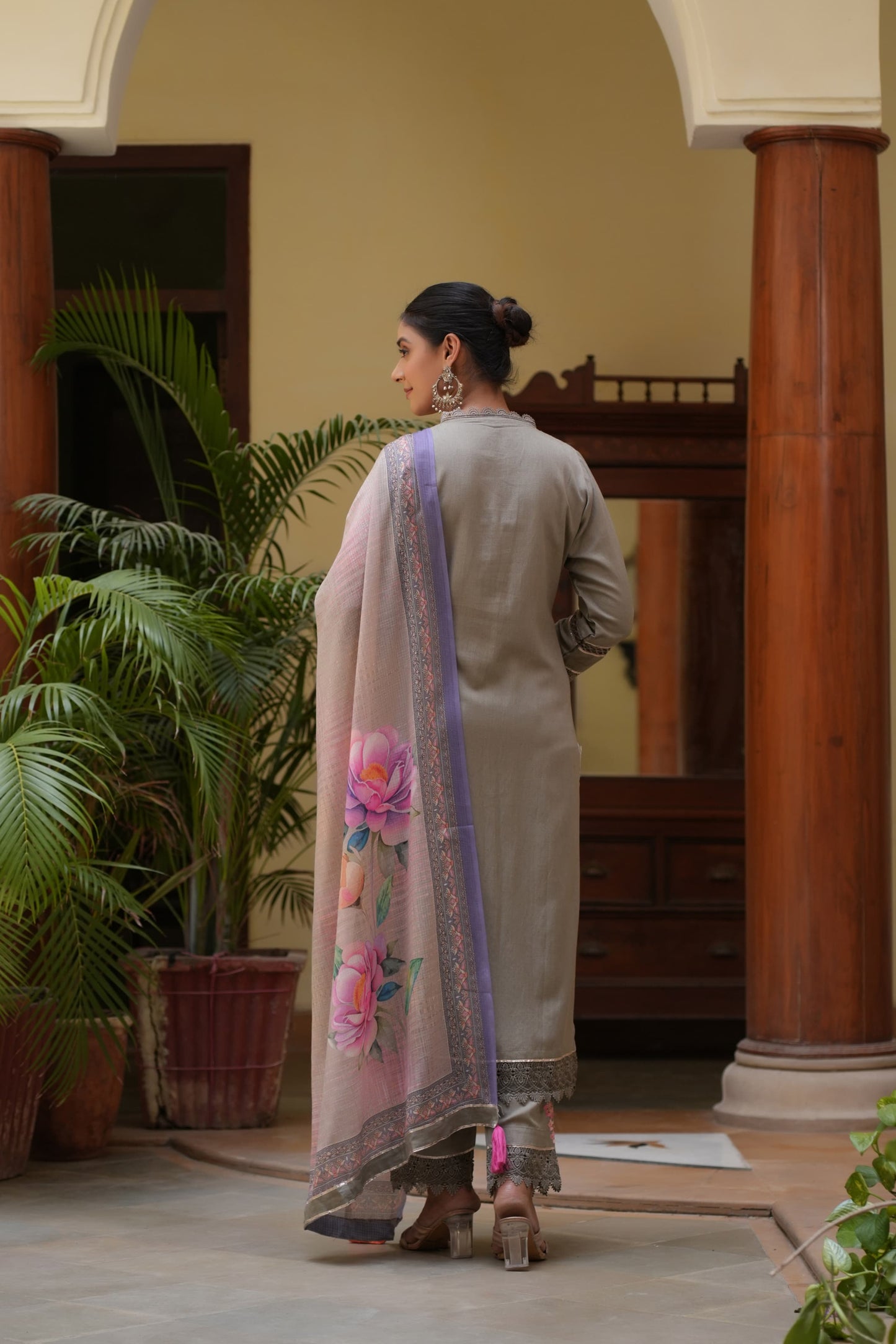 Grey muslin Parsi work