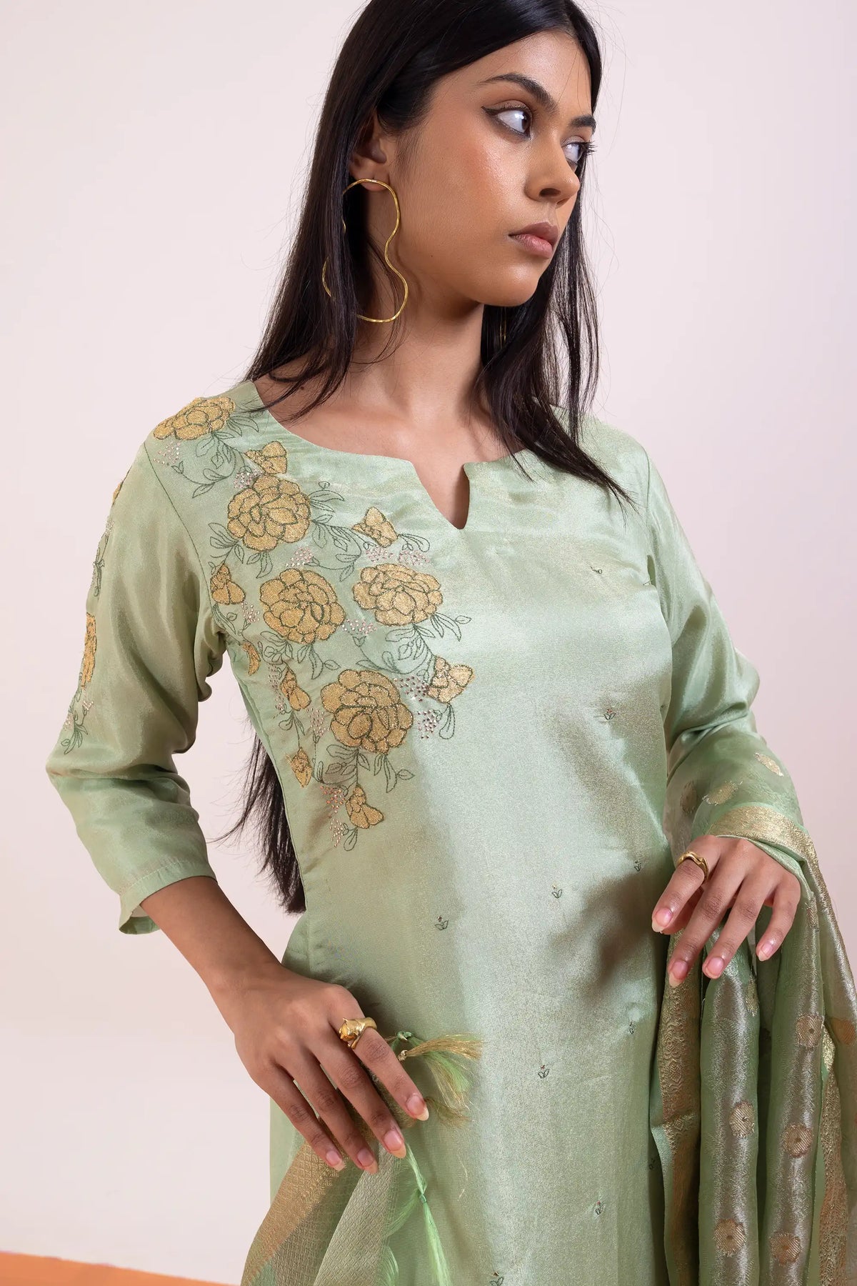 Shimmer green tissue suit