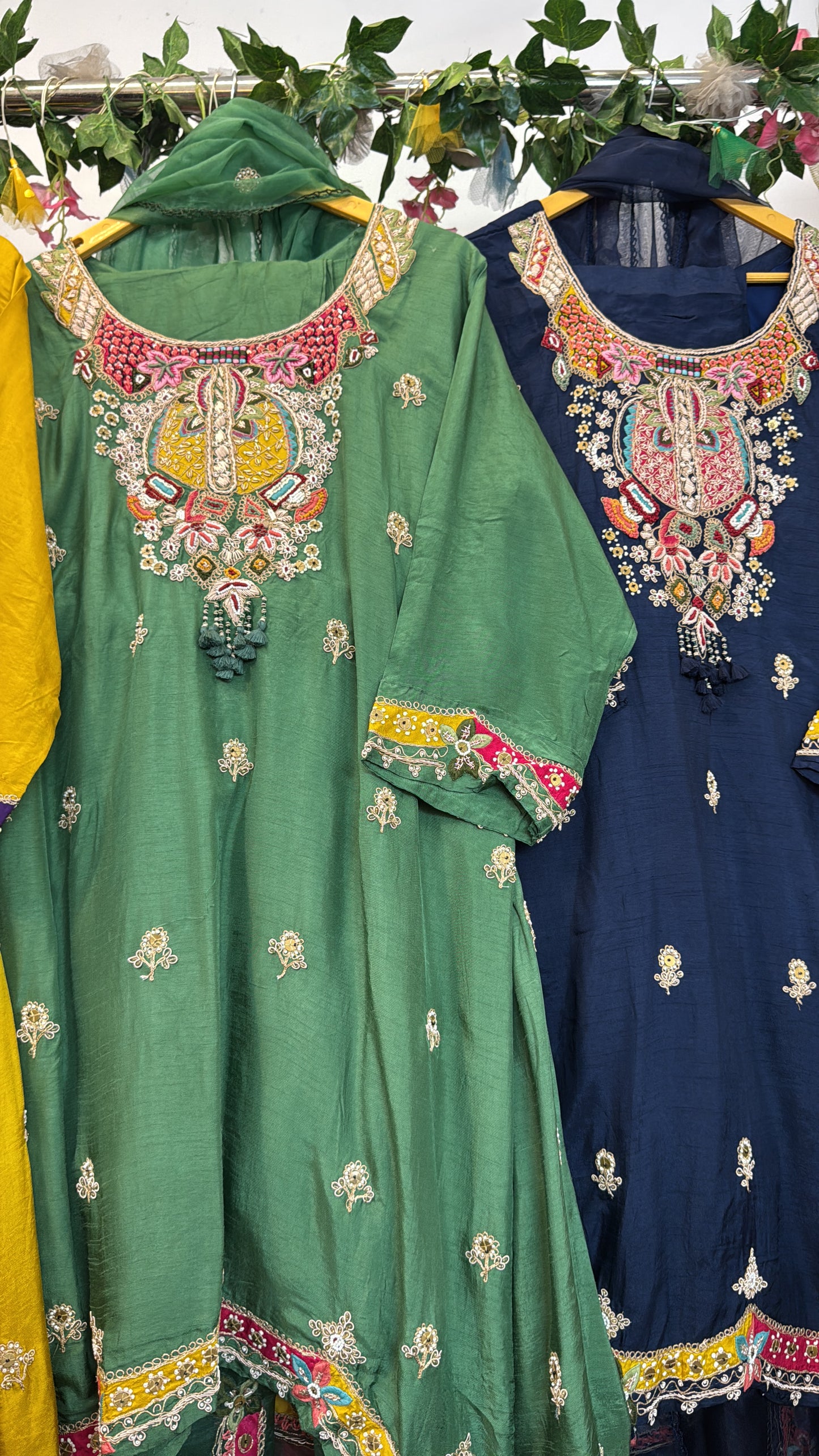 Short appliqué premium silk Anarkali suit with organza Dupatta