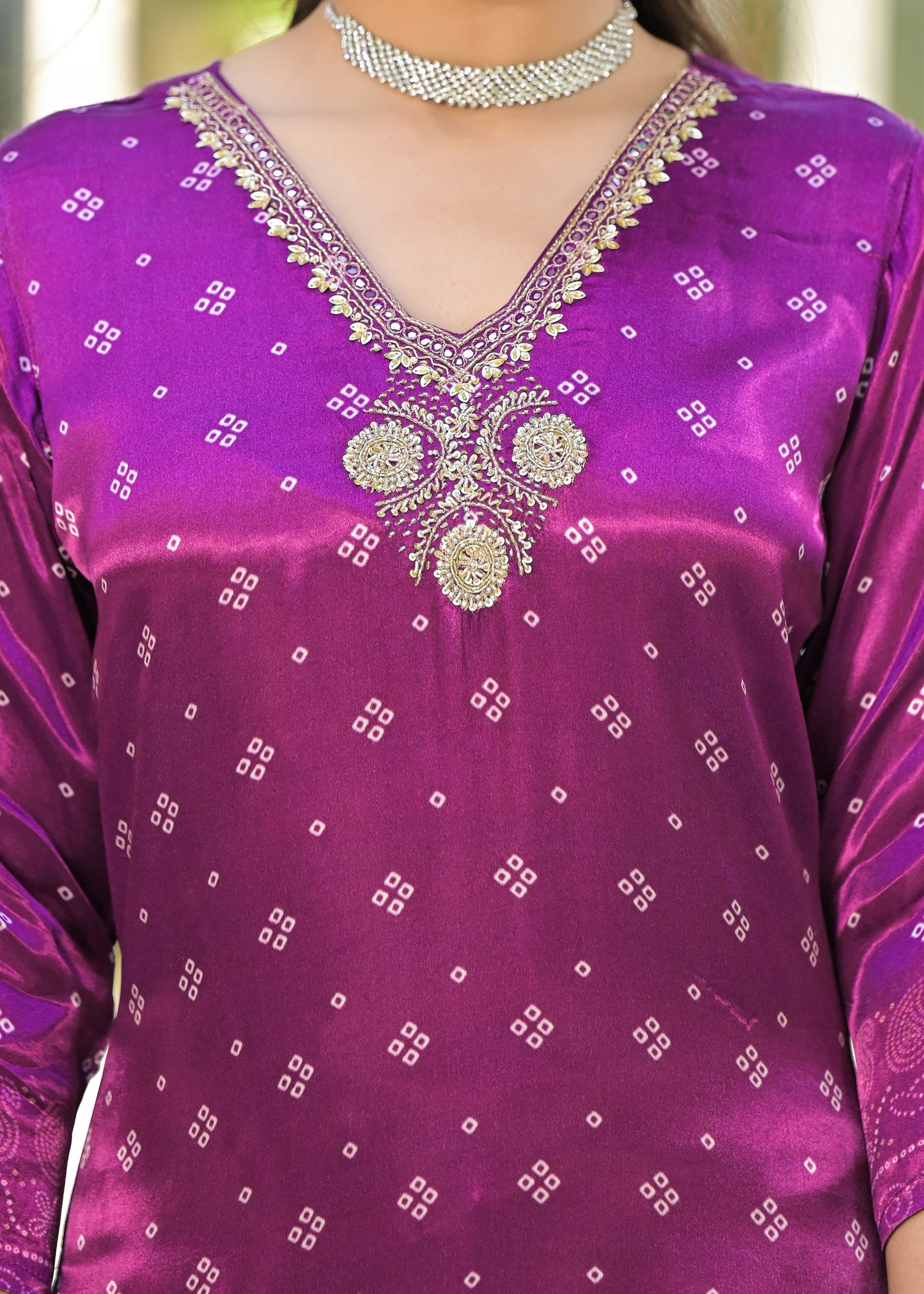 Purple Bandhani gajji suit
