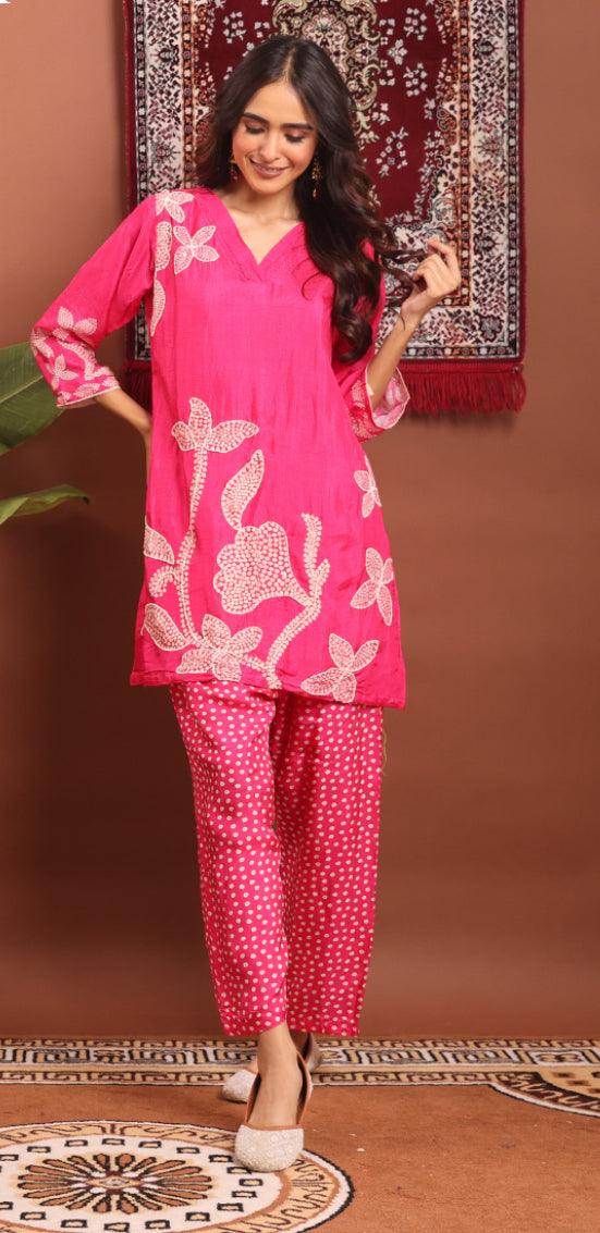 Pink silk co ord set