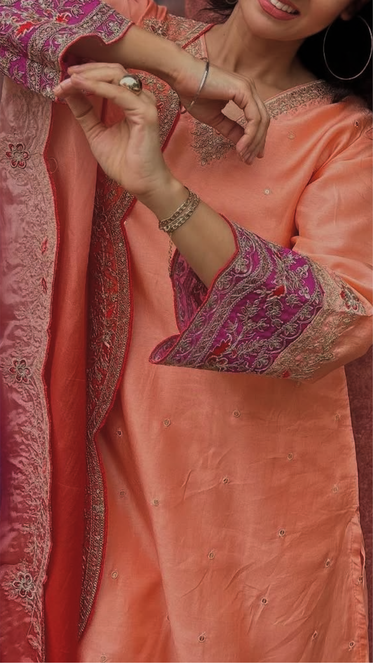 Short silk kurta pants with pure organza ombré duppatta