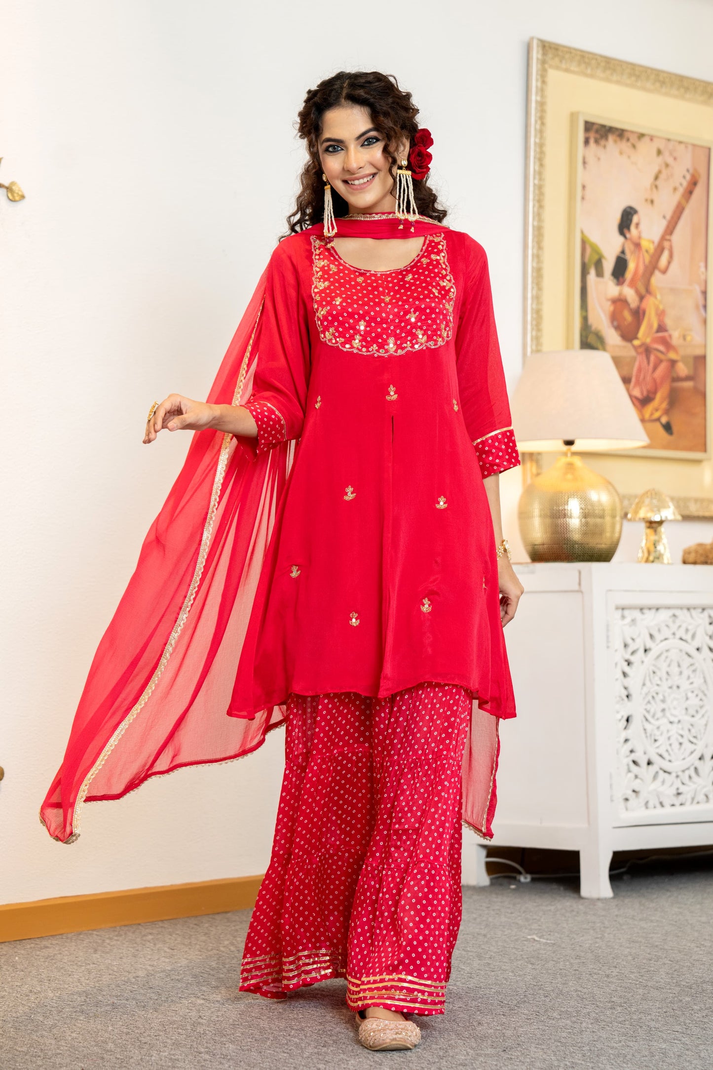 Red Bandhani divider set