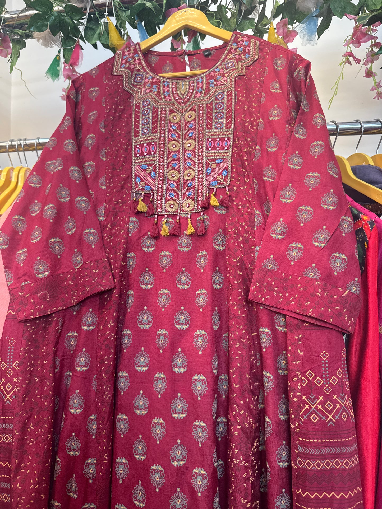 Maroon aline silk plazoo set