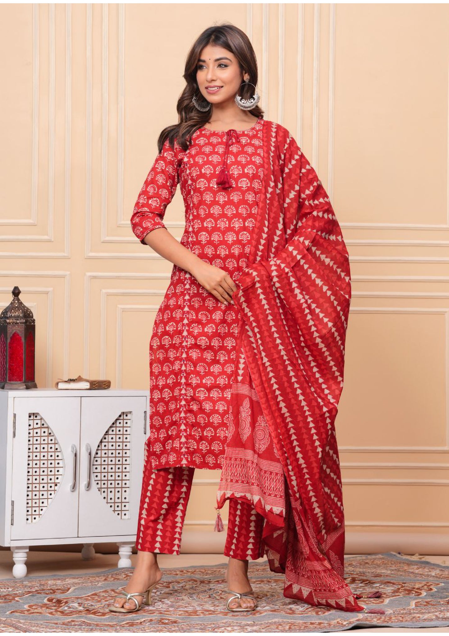Pure cotton mitta red with real mirror work