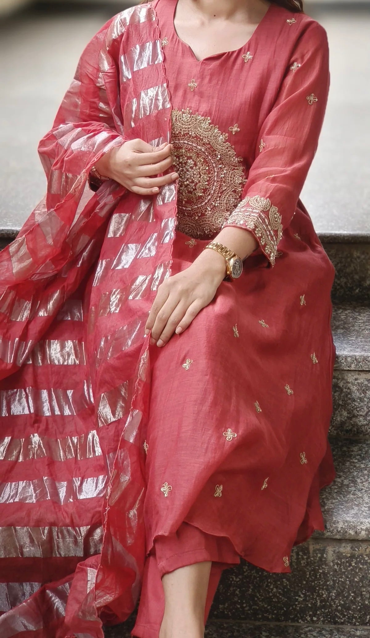 Round Hand work aline beautiful mul chandari suit
