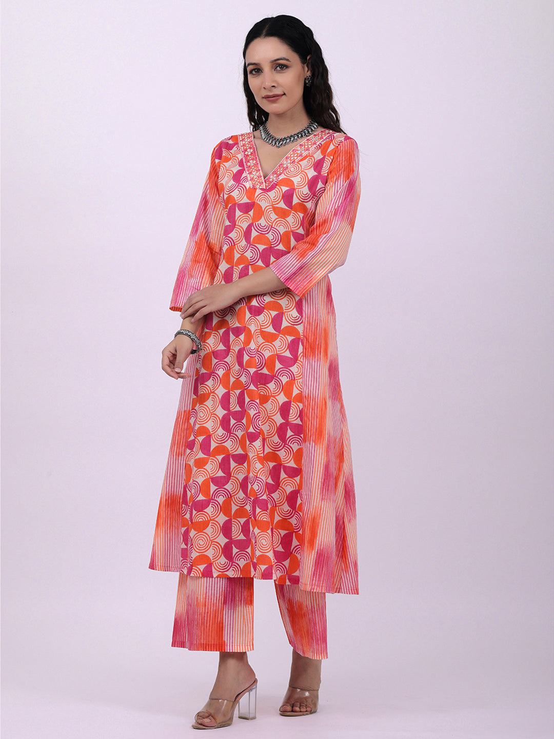 Aline pink and green shades kurta pant
