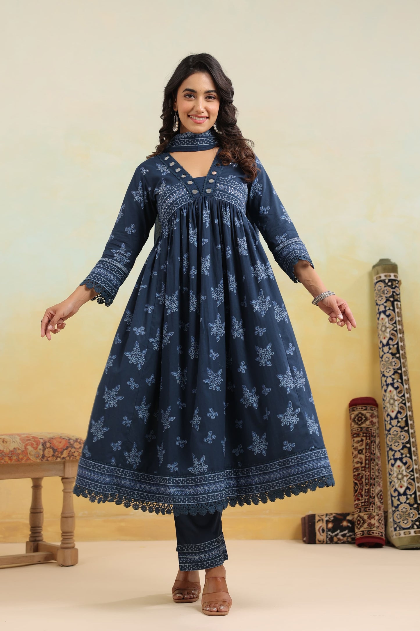Navy blue premium cotton Anarkali